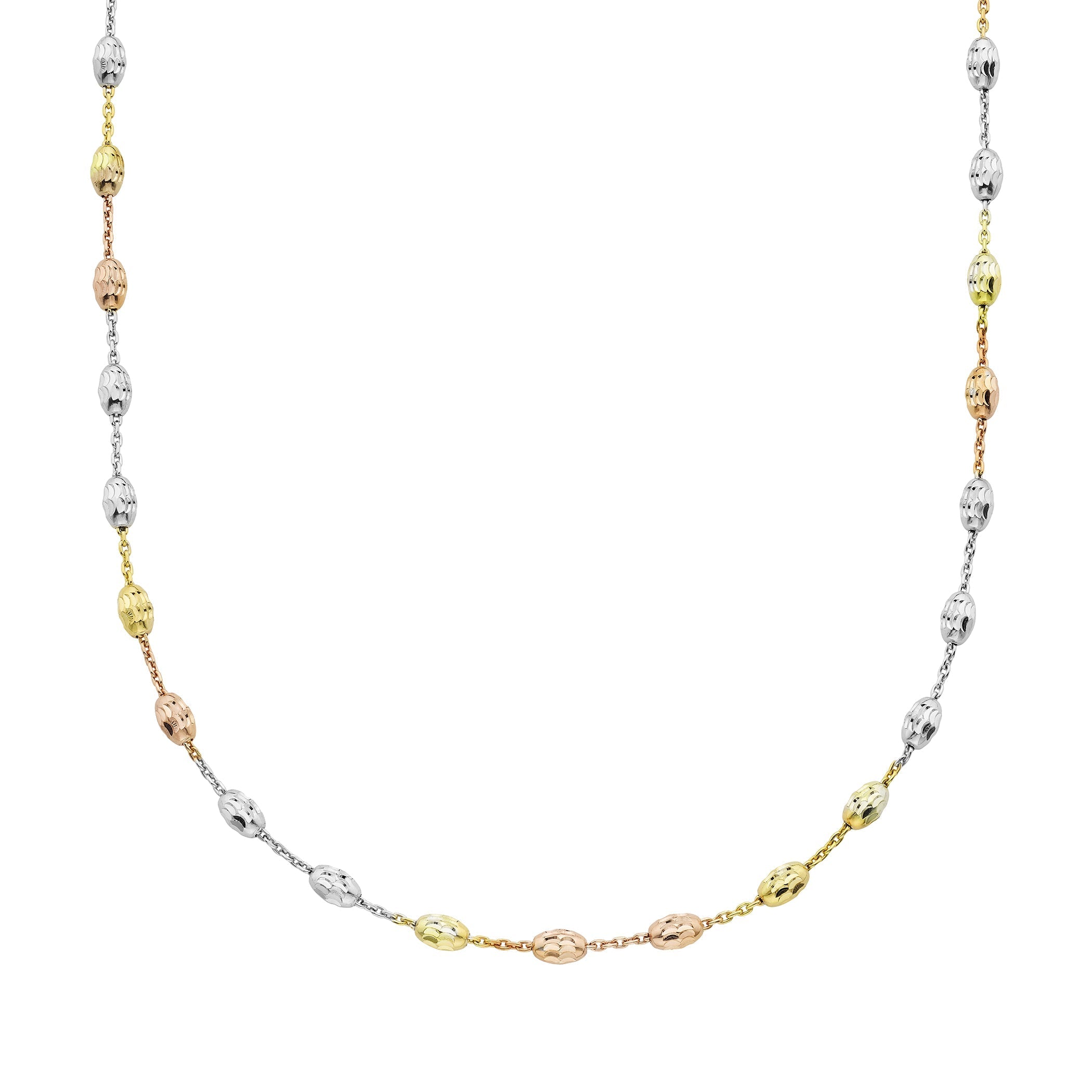 Tri Tone Sterling Silver Moon Cut Chain Necklace 18 Inch