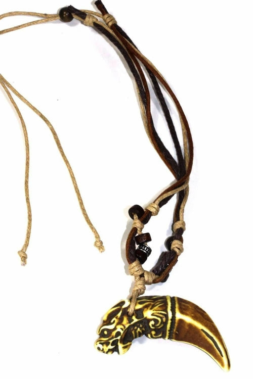 Tribal Dragon Tooth Boho Necklace Adjustable Cord Pendant