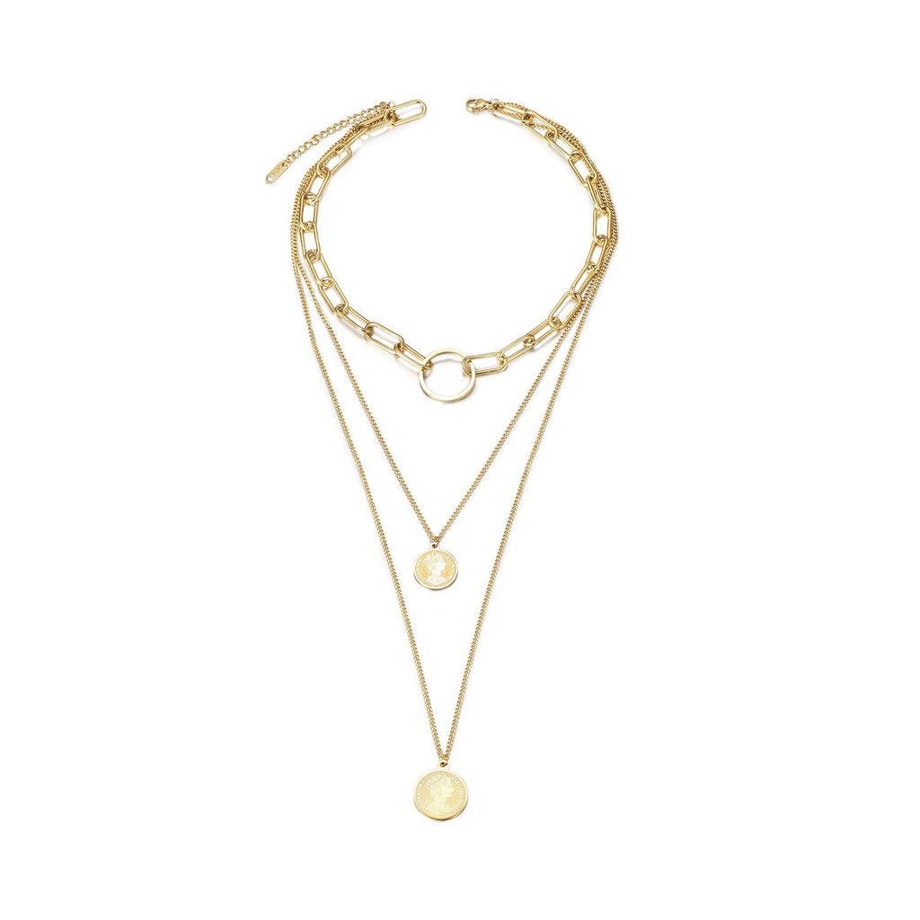 Triple Layered Gold Coin Necklace Fashion Layered Pendant