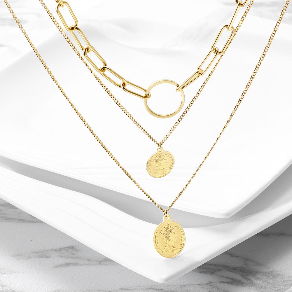 Triple Layered Gold Coin Necklace Fashion Layered Pendant