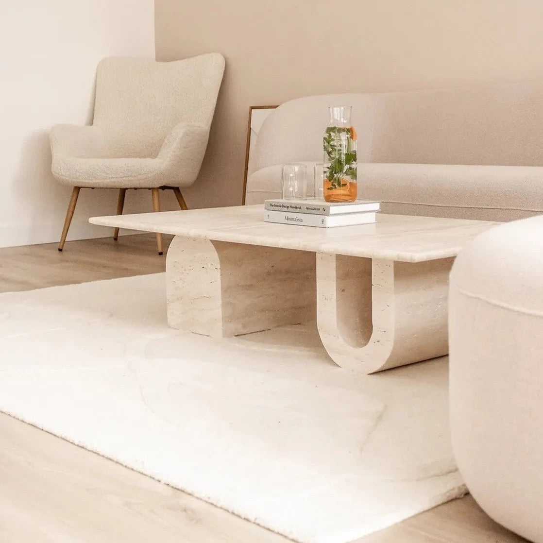 Light Travertine Designer Coffee Table U Shape Legs - 28x48x13