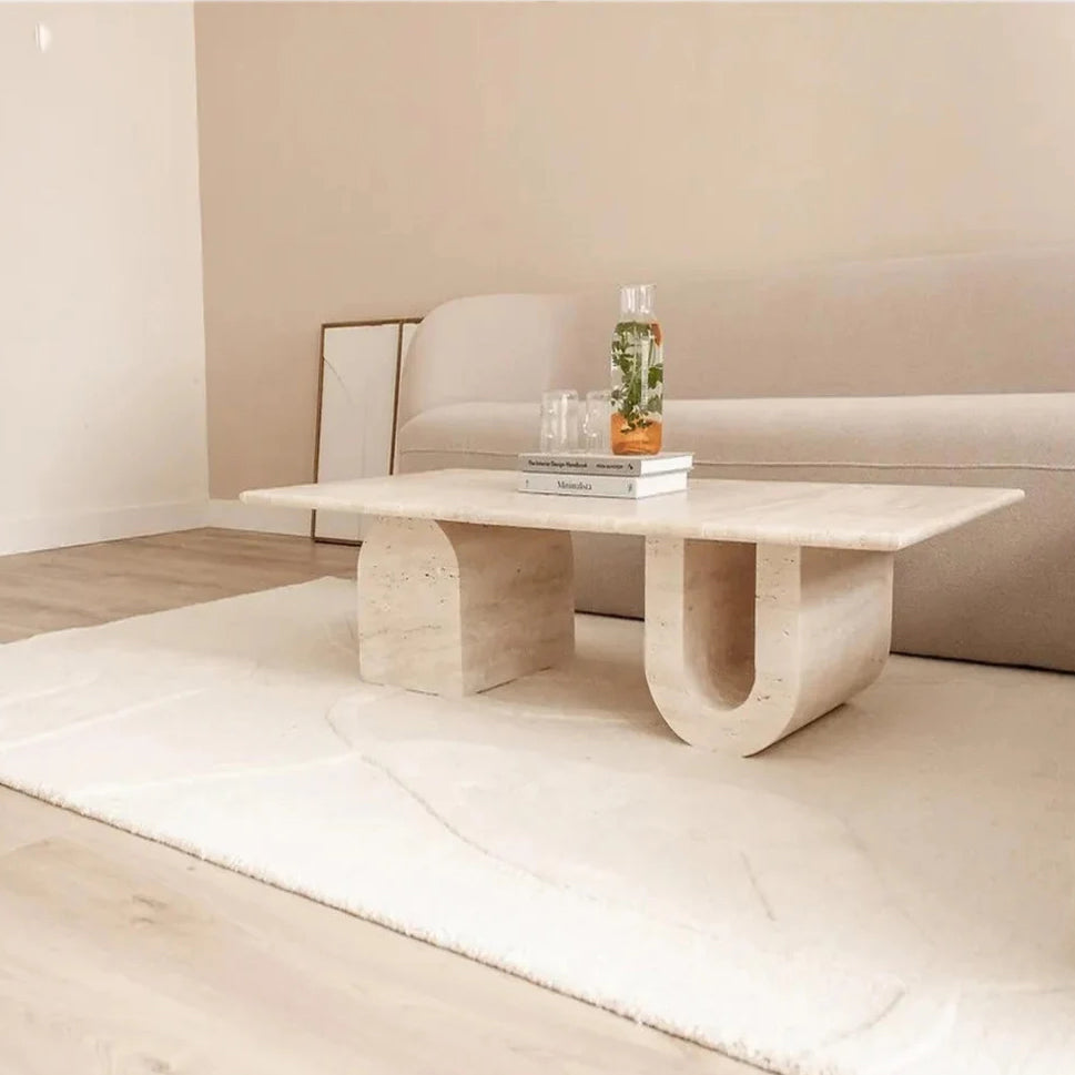 Light Travertine Designer Coffee Table U Shape Legs - 28x48x13