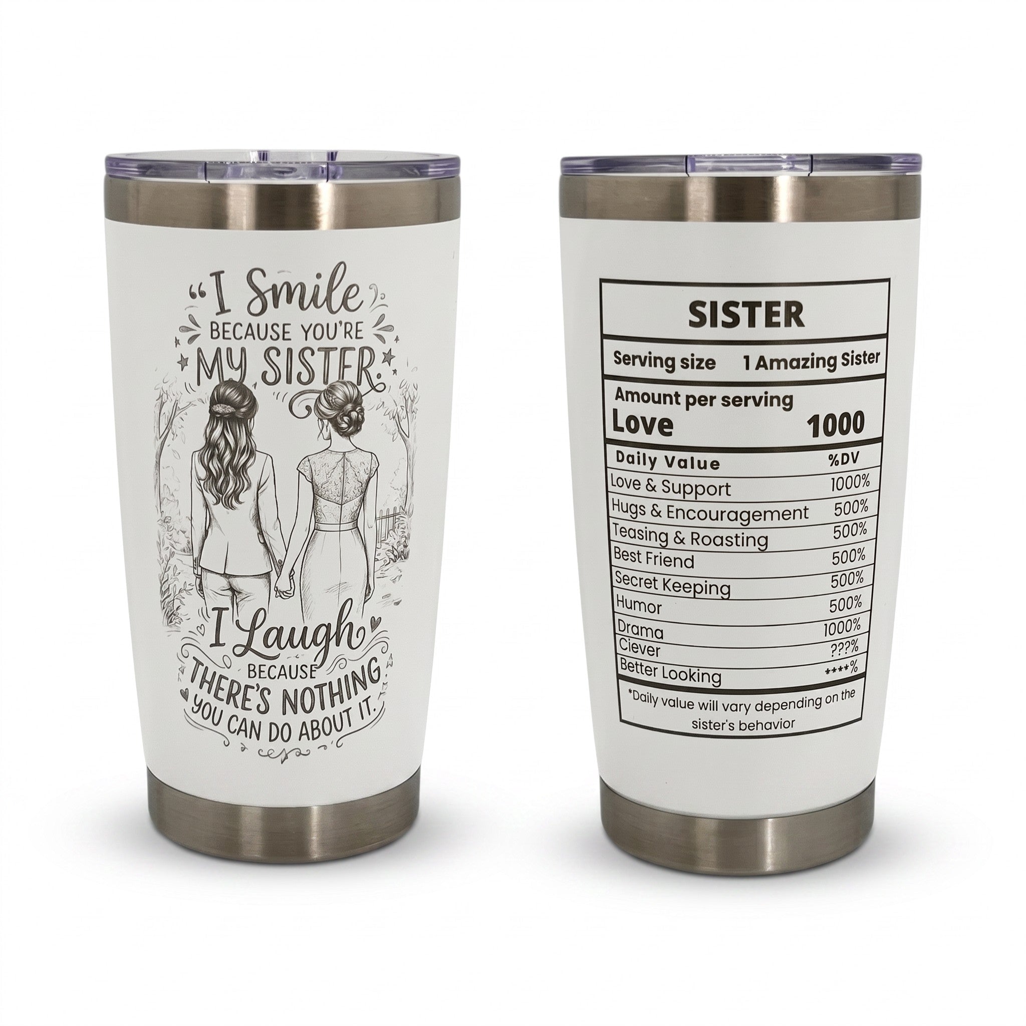 Unique Sister Gift 20oz Insulated Stainless Steel Travel Tumbler