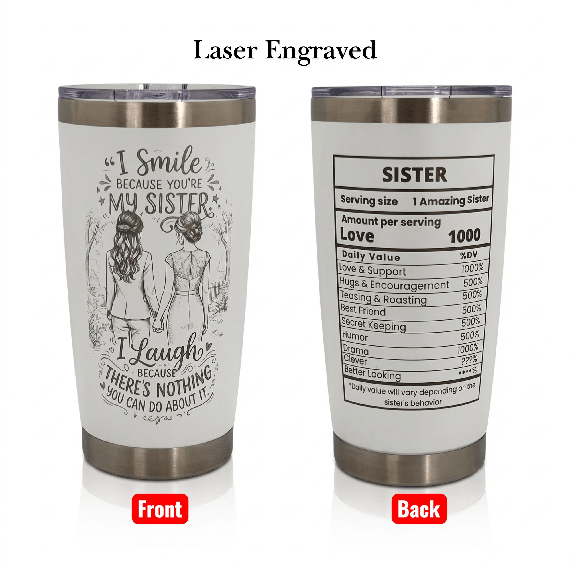 Unique Sister Gift 20oz Insulated Stainless Steel Travel Tumbler
