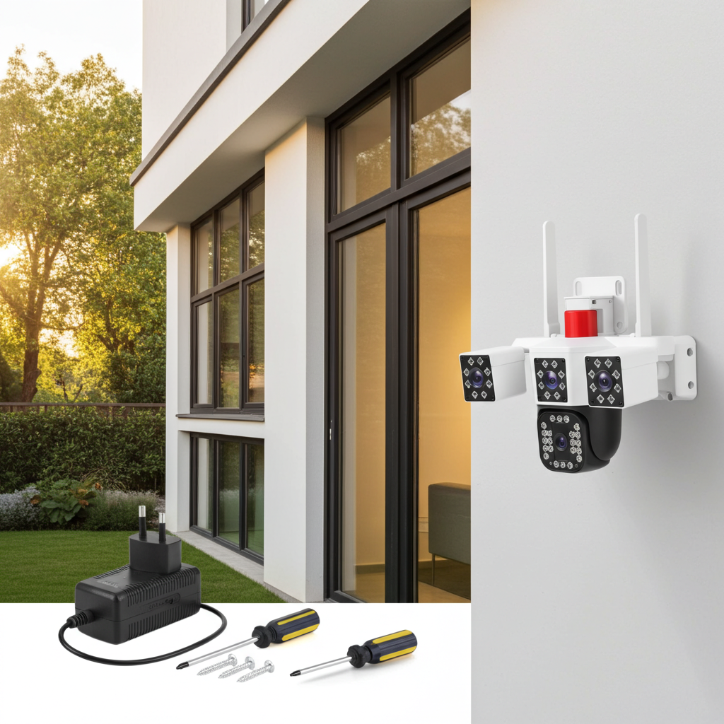 1080P HD 4-Lens Security Camera 360° View WiFi Pan & Tilt Surveillance Camera With Full Color Night Vision Auto Motion Tracking 2-Way Audio Spotlights