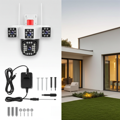 1080P HD 4-Lens Security Camera 360° View WiFi Pan & Tilt Surveillance Camera With Full Color Night Vision Auto Motion Tracking 2-Way Audio Spotlights