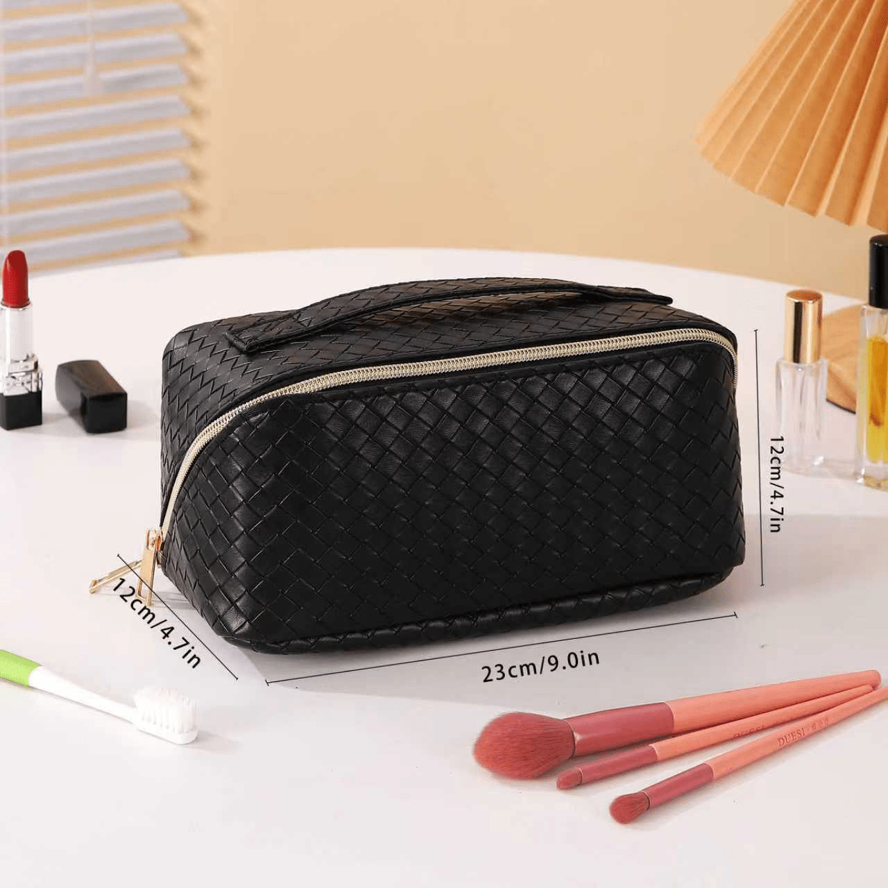 Water Resist PU Leather Makeup Bag Large Capacity Travel Toiletry Pouch