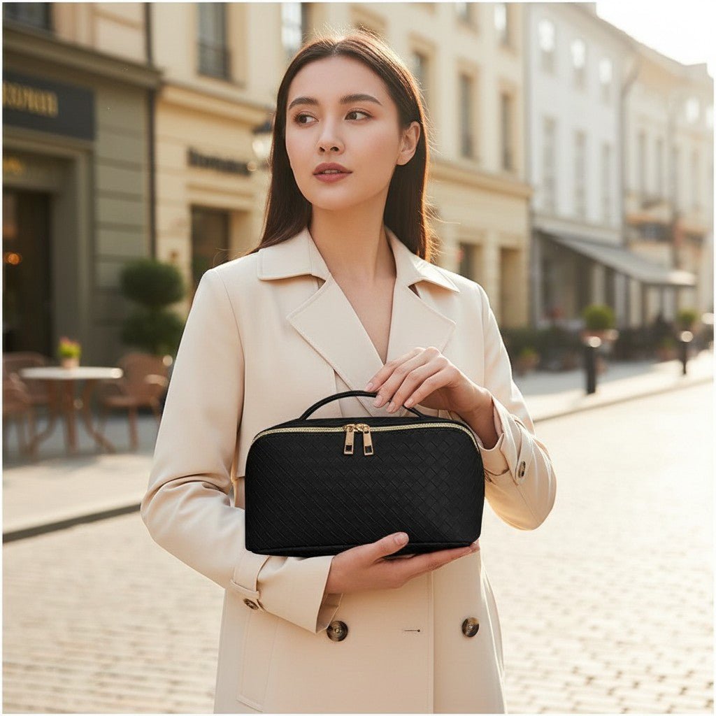 Water Resist PU Leather Makeup Bag Large Capacity Travel Toiletry Pouch