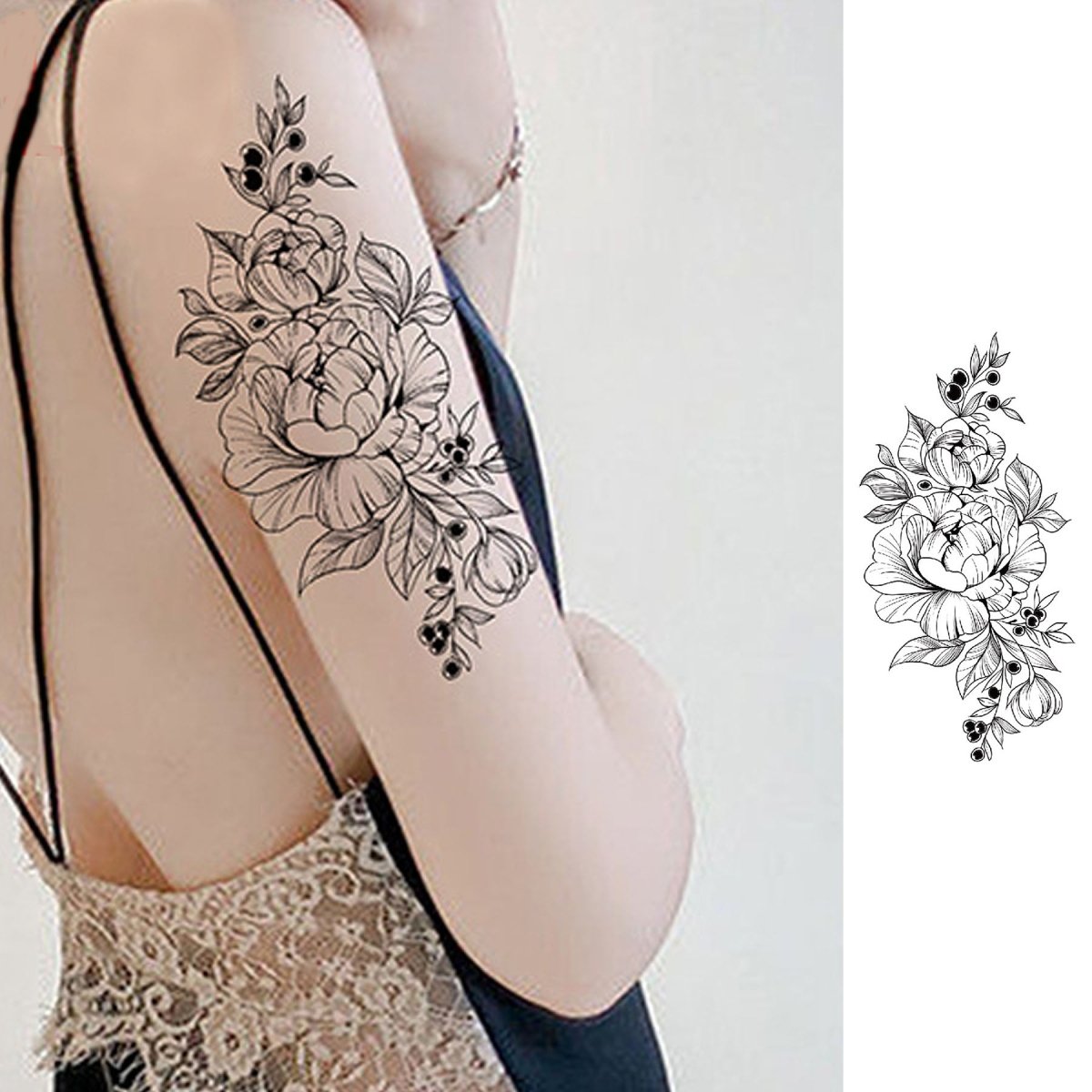 Floral Temporary Tattoos – 5 Waterproof Flower Tattoo Sheets