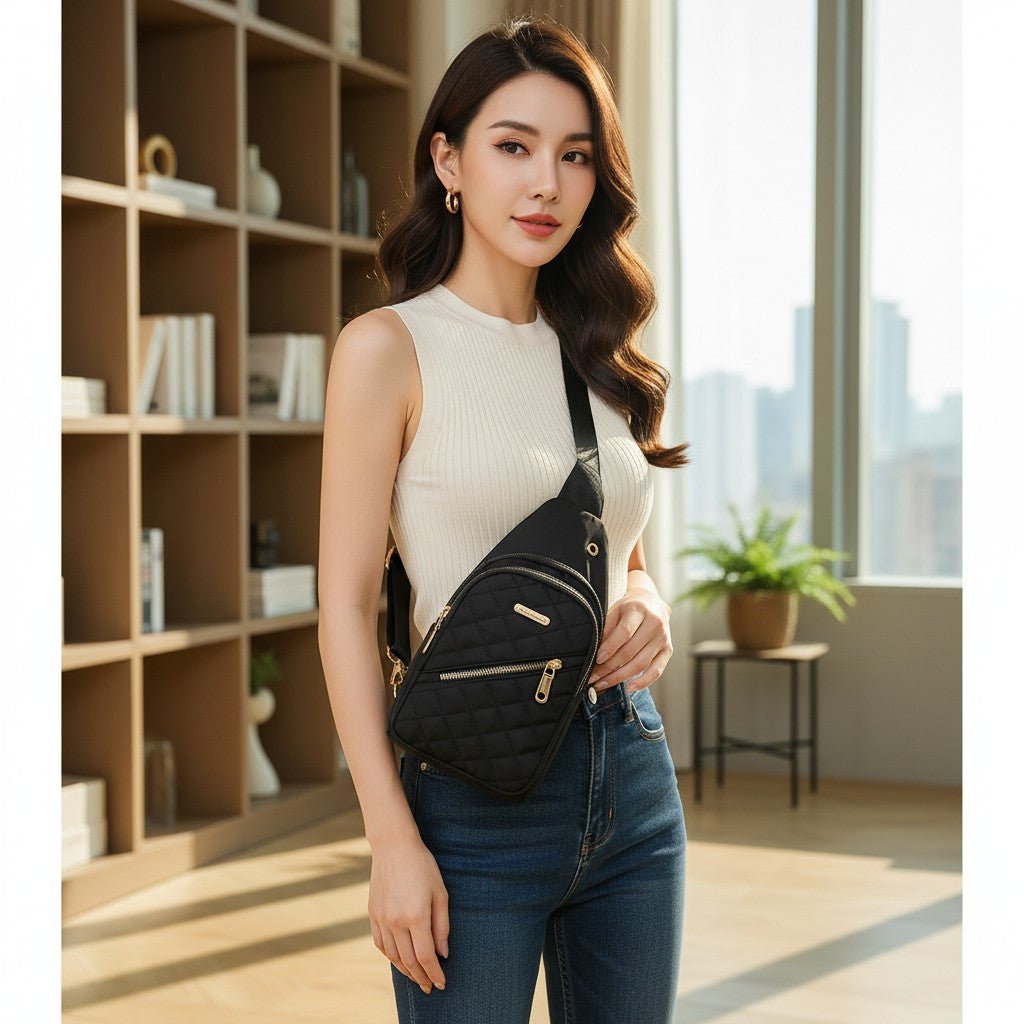 Women's Shoulder Sling Bag - Nylon Adjustable Strap Crossbody Purse